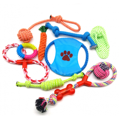 custom pet dog chew toy set 10 pack ball cotton pet rope toys